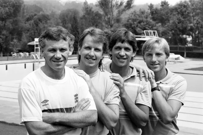 Framed Print : Englands four Everton footballers pose together at the Reforma Club in Mexico City Framed Print : Englands four Everton footballers pose together at the Reforma Club in Mexico City