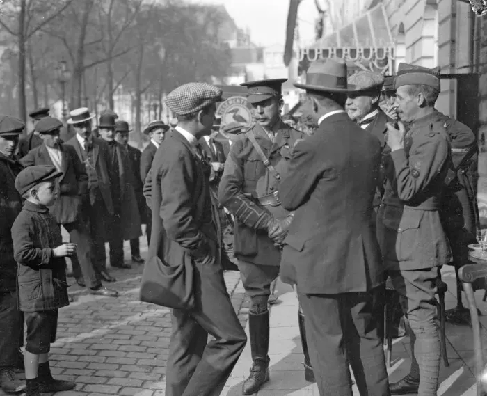 Framed Print : English and Belgian officers pictured here outside a cafe in Antwerp. Circa October 1914 Framed Print : English and Belgian officers pictured here outside a cafe in Antwerp. Circa October 1914