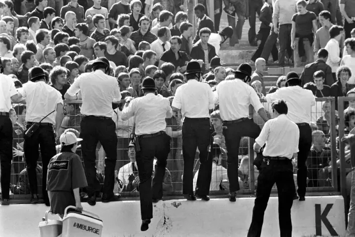 Framed Print : English Division 2. Chelsea 0 v. West Ham 1. September 1980 LF04-22-073 Fans being Framed Print : English Division 2. Chelsea 0 v. West Ham 1. September 1980 LF04-22-073 Fans being
