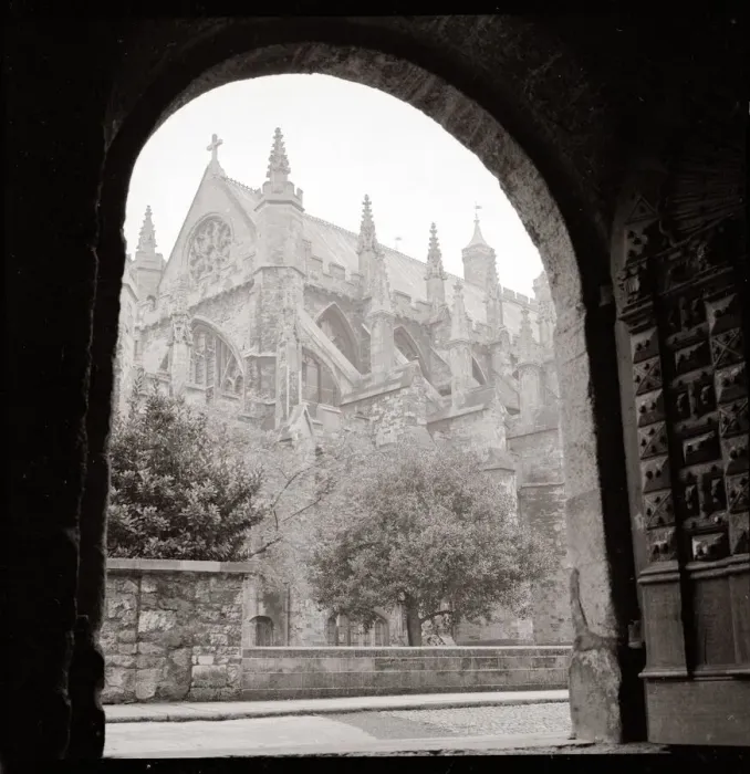 Framed Print : English gothic Cathedral seen from underneath an archway England towns church Framed Print : English gothic Cathedral seen from underneath an archway England towns church