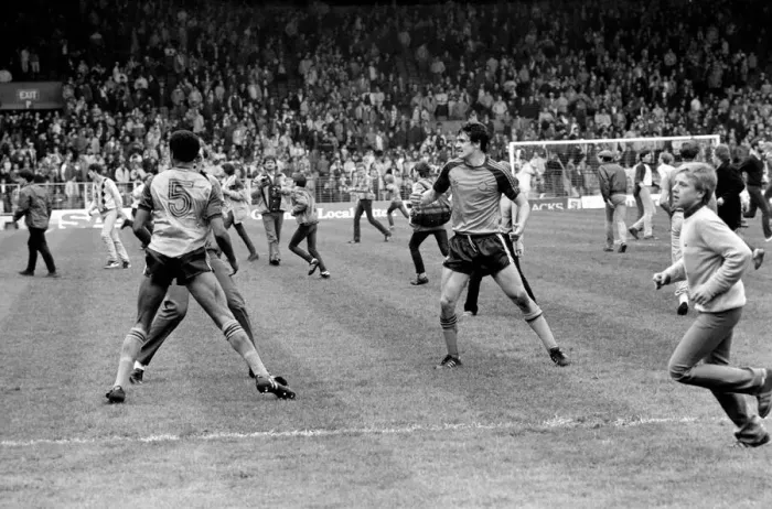 Framed Print : English League Division One match. Manchester City 0 v Luton Town 1. May 1983 MF11-29-073