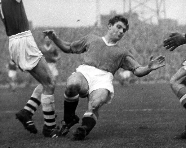 English League Division One match at Old Trafford. Duncan Edwards of Manchetser