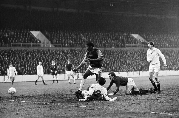 English League Division One match at Upton Park. West Ham United 3 v Manchester