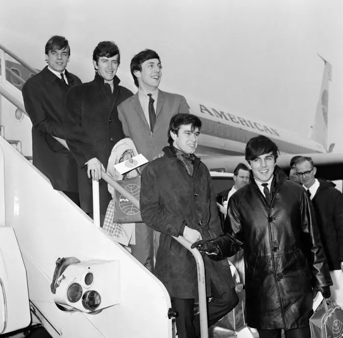 Framed Print : The English pop rock group, Dave Clark Five at an airport leaving for America