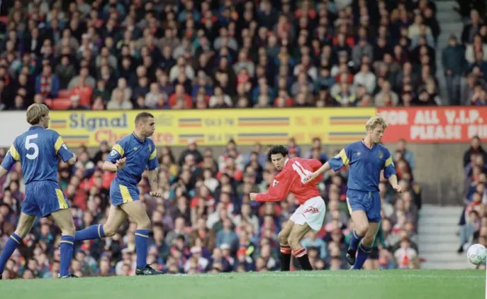 Framed Print : English Premier League Match at Old Trafford. Manchester United 0 v Wimbledon 1 Framed Print : English Premier League Match at Old Trafford. Manchester United 0 v Wimbledon 1