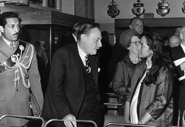 Enoch Powell Nationalist Campaigner talks to Asian lady whose husban is member of Indian