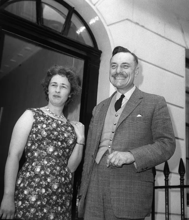 Framed Print : Enoch Powell with his Wife on the steps of his Eaton Place house in London after Framed Print : Enoch Powell with his Wife on the steps of his Eaton Place house in London after