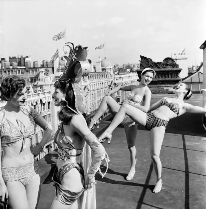 Framed Print : Entertainment Dancing Eve night club girls seen here rehearsing on the roof of the club