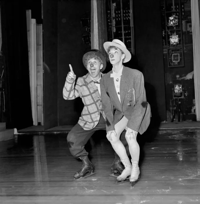 Framed Print : Entertainment: Ice Shows Clowns performing on ice. September 1953 D5810-002 Framed Print : Entertainment: Ice Shows Clowns performing on ice. September 1953 D5810-002