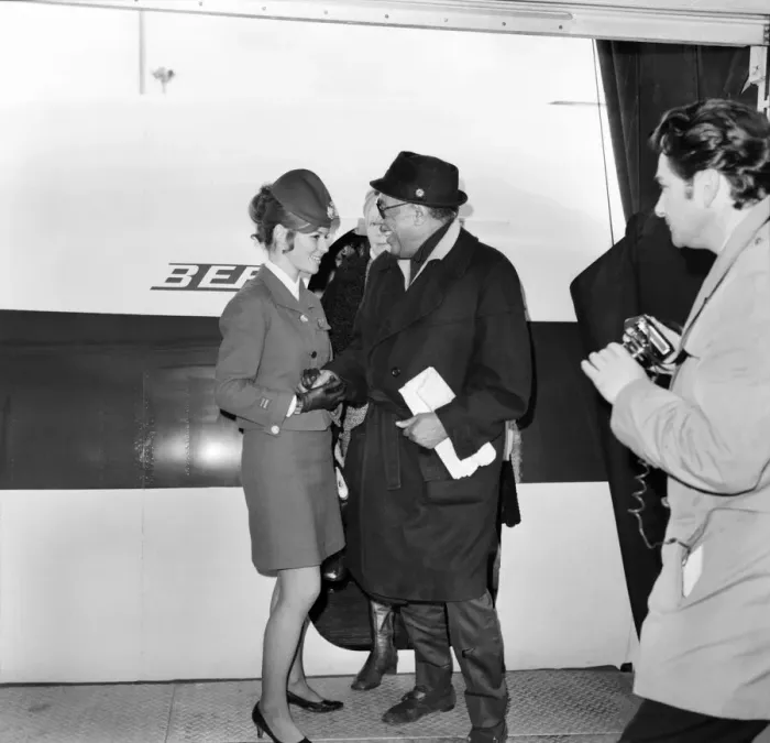 Framed Print : Entertainment Music Jazz: Band leader Duke Ellington arrived at Heathrow Airport today in