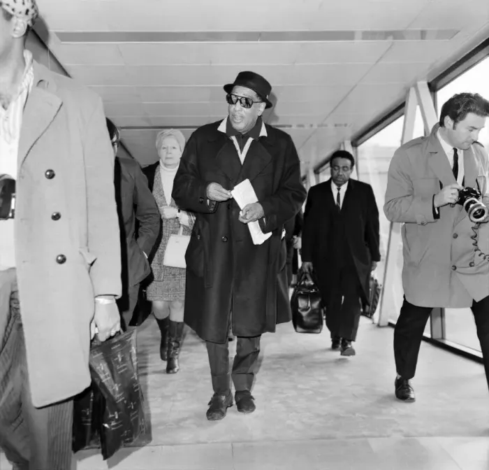 Framed Print : Entertainment Music Jazz: Band leader Duke Ellington arrived at Heathrow Airport today in