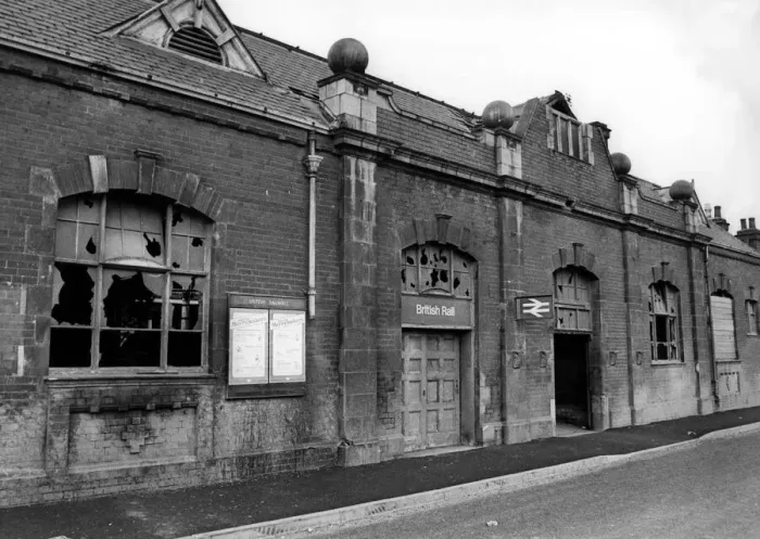 Framed Print : The front entrance of Blaydon Railway Station on 19th January 1977 which has been Framed Print : The front entrance of Blaydon Railway Station on 19th January 1977 which has been