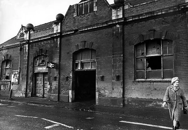 The front entrance of Blaydon Railway Station on 19th January 1977 which has been