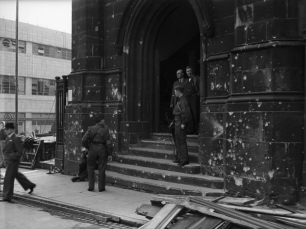 The entrance to Dudley Parish Church, bare the scars of a raid on the city