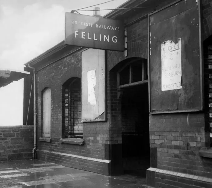Framed Print : The entrance to Felling Railway Station on 14th January 1970