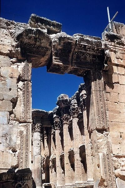 Entrance to temple of Bacchusat ruins in Baalbek in Lebanon