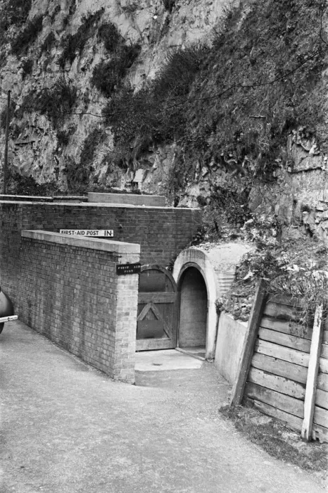 Framed Print : The entrance to th First Aid Post at Dover dug into the white cliffs. 22nd February 1945 Framed Print : The entrance to th First Aid Post at Dover dug into the white cliffs. 22nd February 1945
