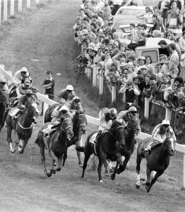 Framed Print : Epsom Derby, June 1983. Lester Piggott (third from right on Teenoso