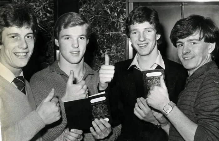 Framed Print : EQI Celtic players with passports 1980 Mark Reid John Halpin Willie McStay Framed Print : EQI Celtic players with passports 1980 Mark Reid John Halpin Willie McStay