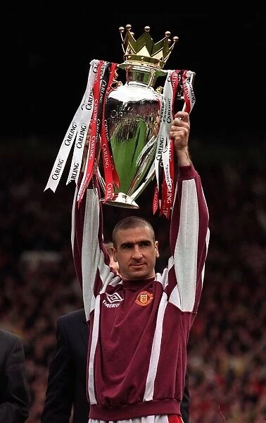Eric Cantona Manchester United manager celebrates after winning the Premier League title