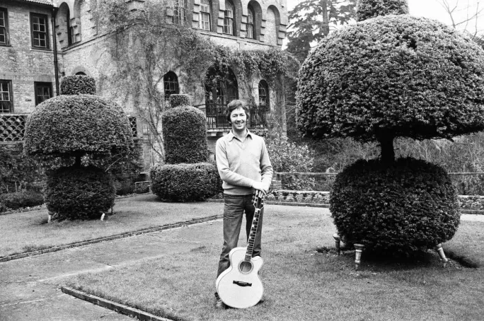 Framed Print : Eric Clapton at his spanish style home in Surrey, 23rd January 1981 Framed Print : Eric Clapton at his spanish style home in Surrey, 23rd January 1981