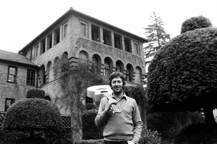 Framed Print : Eric Clapton at his spanish style home in Surrey, 23rd January 1981 Framed Print : Eric Clapton at his spanish style home in Surrey, 23rd January 1981