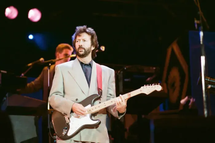 Framed Print : Eric Clapton on stage at Nelson Mandela 70th Birthday Tribute Concert, Wembley Stadium