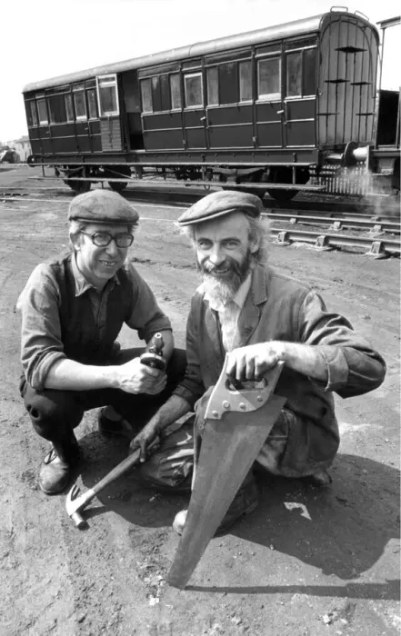 Framed Print : Eric Maxwell (left) and Peter Weightman members of Tanfield Lea Railway Museum with