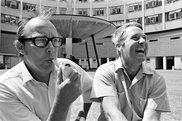 Eric Morecambe and Ernie Wise, Photo-call in Courtyard of BBC Television Centre, London