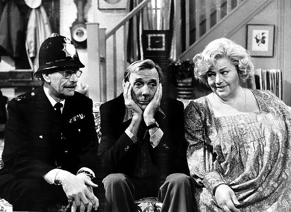 Eric Sykes actor Hattie Jacques actress and Derek Guyler actor in BBC television sitcom
