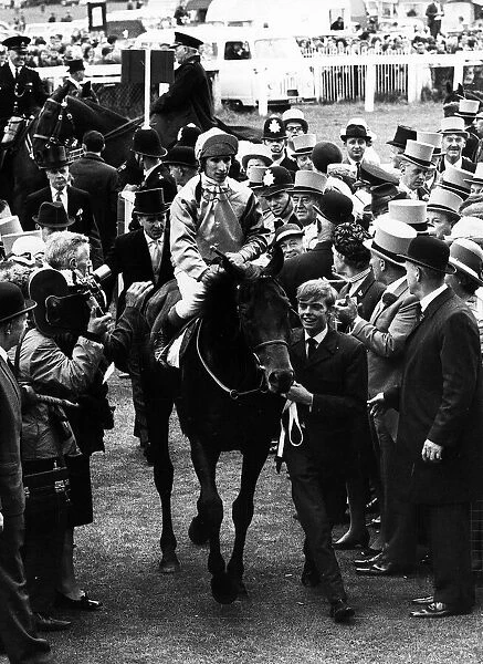 Ernie Johnson jockey on Blakeney after winning The Derby at Epsom - June 1969