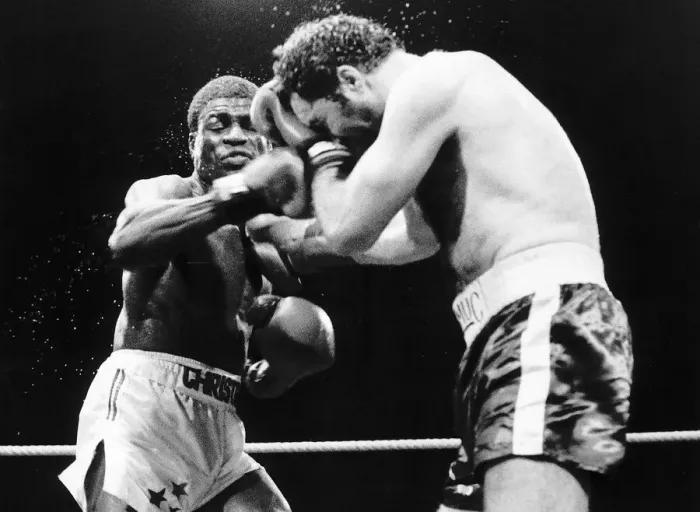 Framed Print : Errol Christie the Coventry middleweight punching Sean Mannion in a boxing ring Framed Print : Errol Christie the Coventry middleweight punching Sean Mannion in a boxing ring