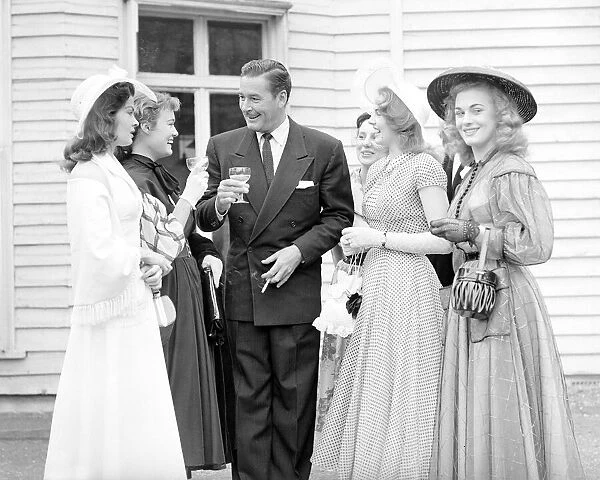 Errol Flynn actor drinking champagne, smoking a cigarette