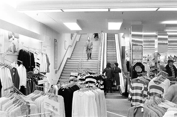 Escalator at Littlewoods Store in Caerphilly, South Wales, Tuesday 3rd May 1988