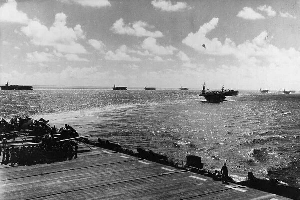 Escort carriers of the US Navy prepare for action against the Japanese in the Pacific