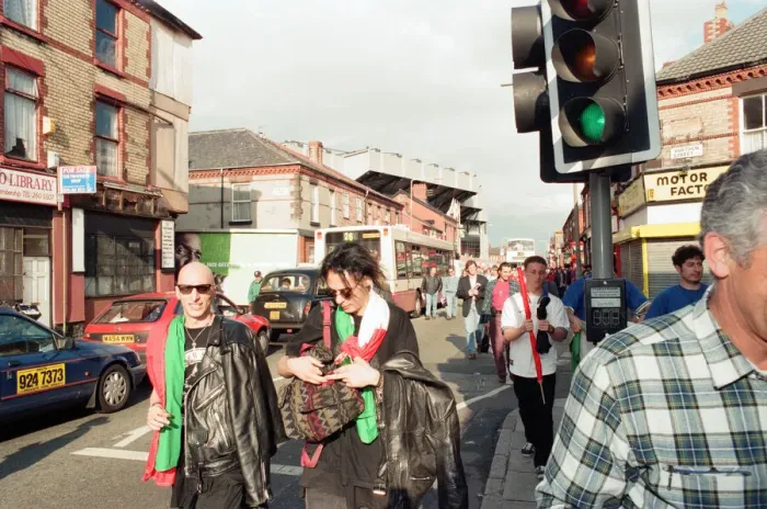 Framed Print : Euro 1996 Football Fans in the streets around Anfield Football Ground, Liverpool