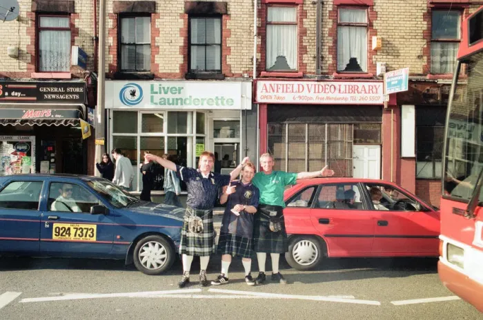 Framed Print : Euro 1996 Football Fans in the streets around Anfield Football Ground, Liverpool