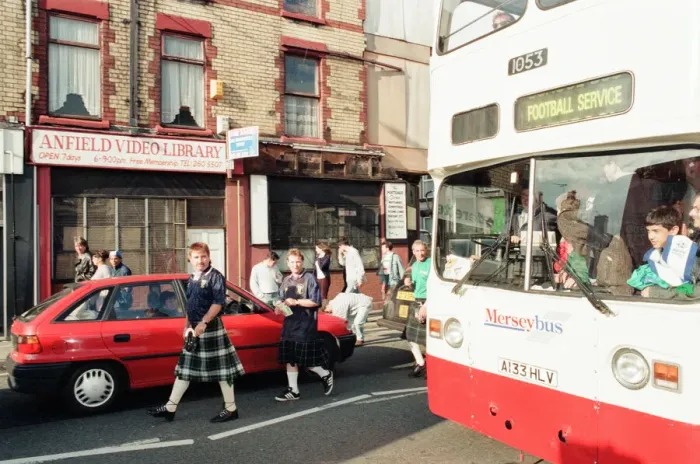 Framed Print : Euro 1996 Football Fans in the streets around Anfield Football Ground, Liverpool