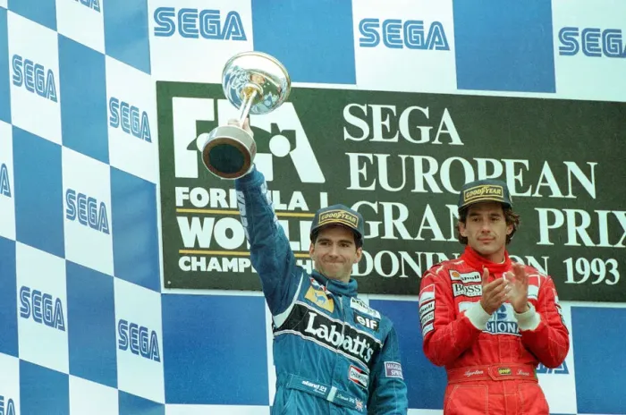 Framed Print : European Grand Prix at Donington 11th April 1993. l-r Damon Hill