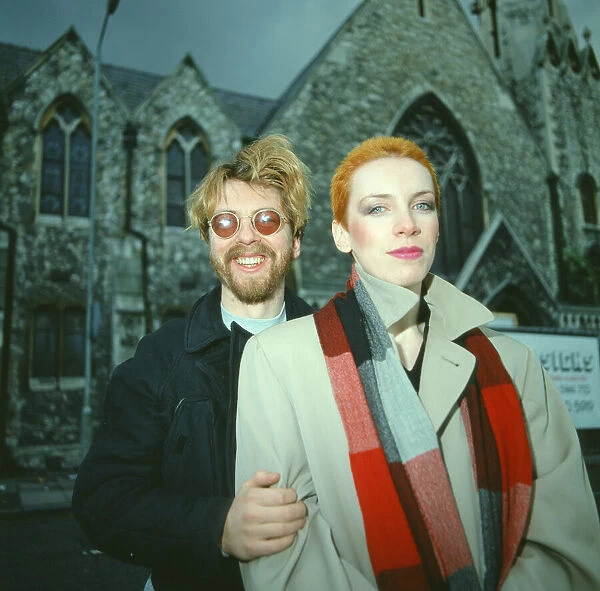 The Eurythmics, who are Dave Stewart and Annie Lennox. Picture shoot for The Daily