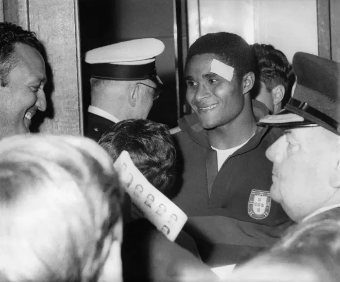 Framed Print : Eusebio the Portugese inside forward leaves Old Trafford tonight after the World Cup Framed Print : Eusebio the Portugese inside forward leaves Old Trafford tonight after the World Cup