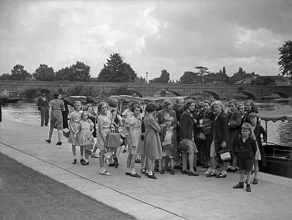 Evacuated Birmingham schoolchildren seen here taking in the sights of Stratford of Avon