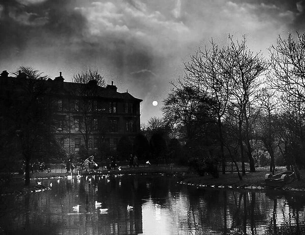 An evening view of Alexandra Park in Glasgow. Circa 1950