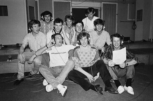 Everton footballers making a record at Abbey Road studios in St Johns Wood
