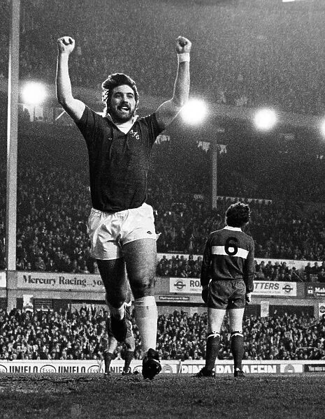 Everton forward Bob Latchford celebrates after scoring the opening goal during the League