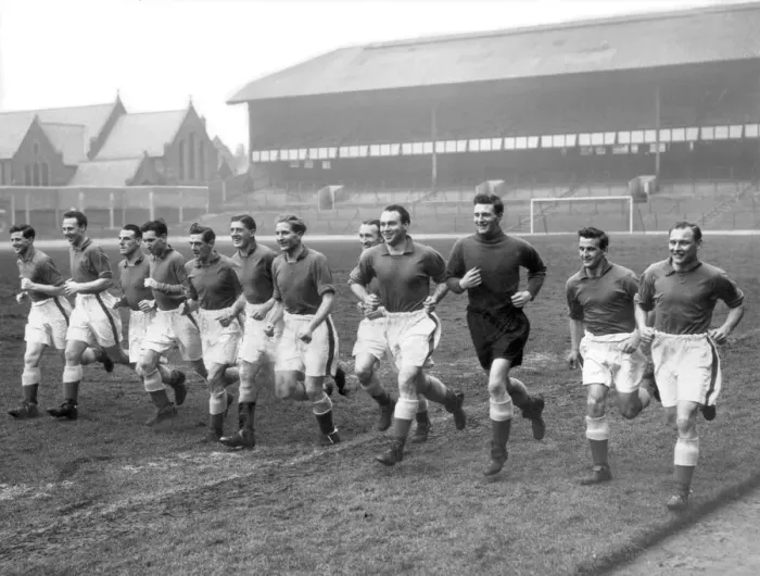 Framed Print : Everton players training at Goodison Park in preparation for an FA Cup match against