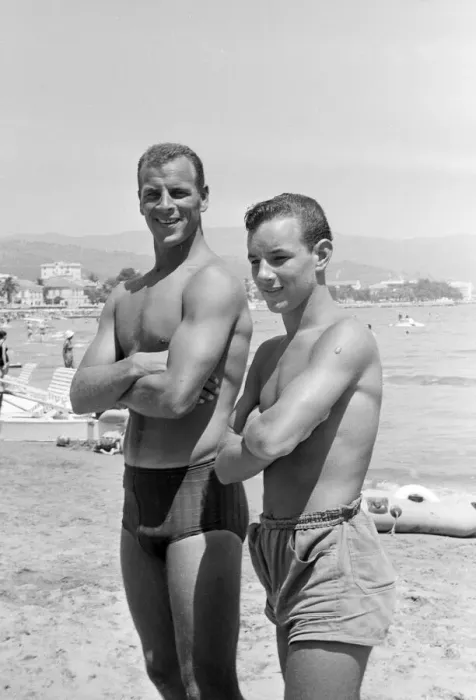 Framed Print : Ex - Leeds United player John Charles at the beach in Italy after being bought by Framed Print : Ex - Leeds United player John Charles at the beach in Italy after being bought by
