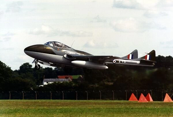 An ex-RAF De Havilland Vampire T55 twin seat training aircraft taking off
