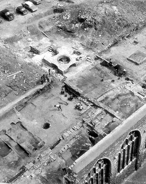 Excavation at Temple Church, Bristol in 1971. It was bombed during the war but the famous