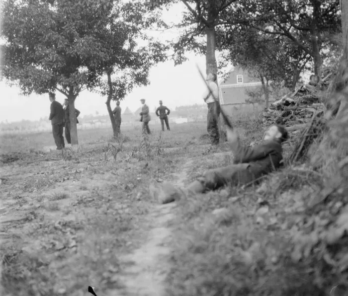 Framed Print : A more exciting sport than grouse shooting. A Belgian soldier trying to bring down a